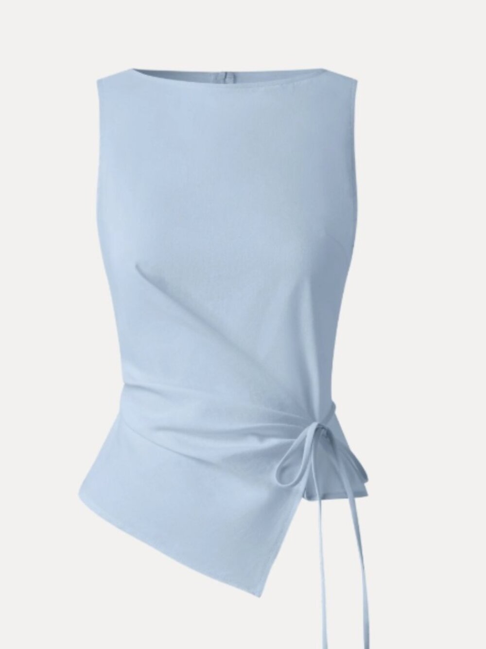 Lyocell-Linen Blend Boatneck Waist-Defined Top - Arctic Blue